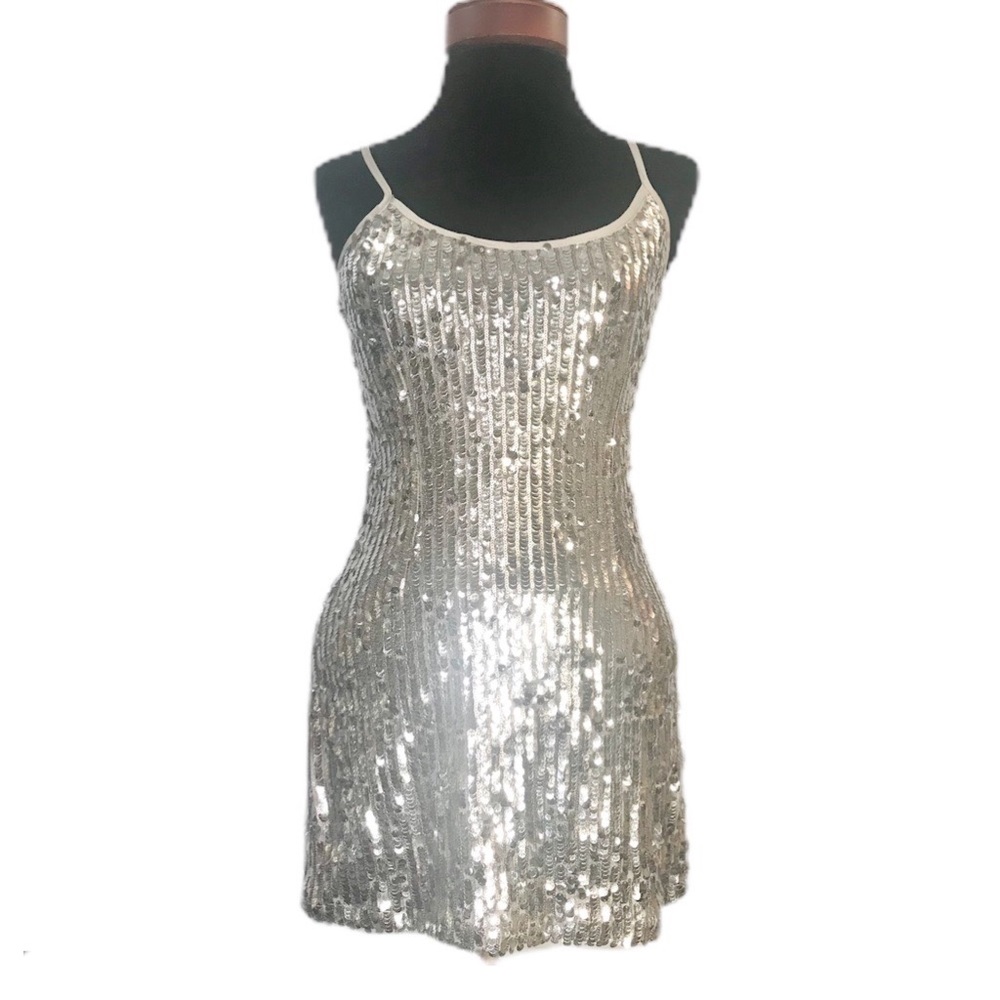boohoo petite silver sequin slip dress size 2